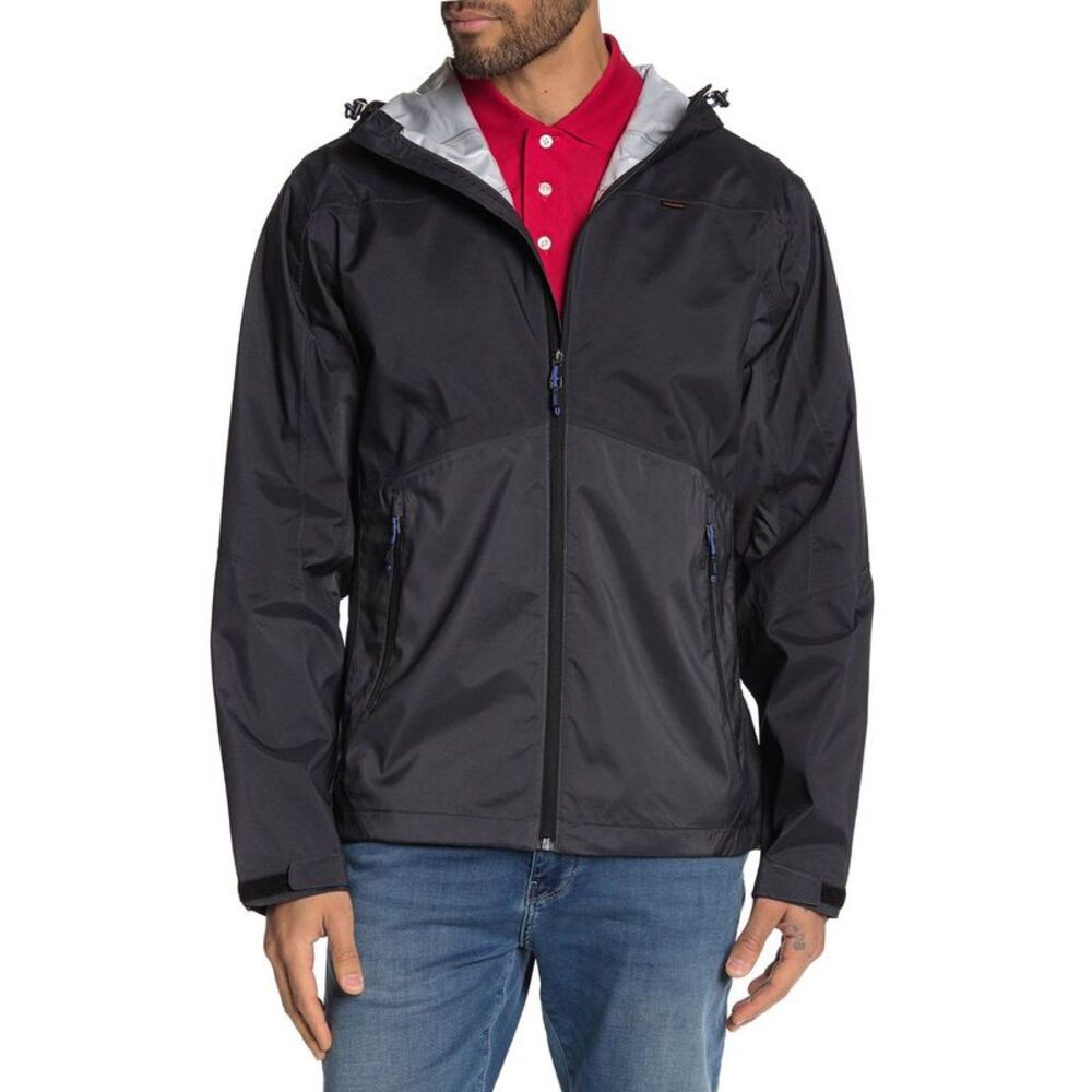 Hawke & Co. Mens Seam Sealed Hooded Water Resistant Rain Jacket Medium Black